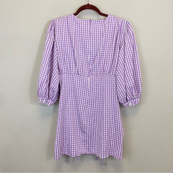 ZARA Purple Gingham Puff Sleeve Rushed Mini Dress Size Small BLOGGERS FAV - Picture 10 of 15